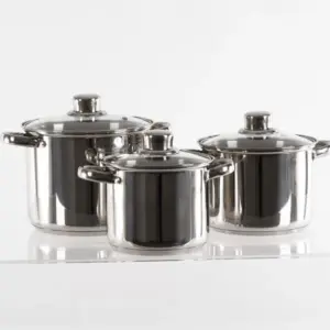 Hochwertiges Edelstahl Topfset 6tl mit Glasdeckeln für alle Herdarten geeignet