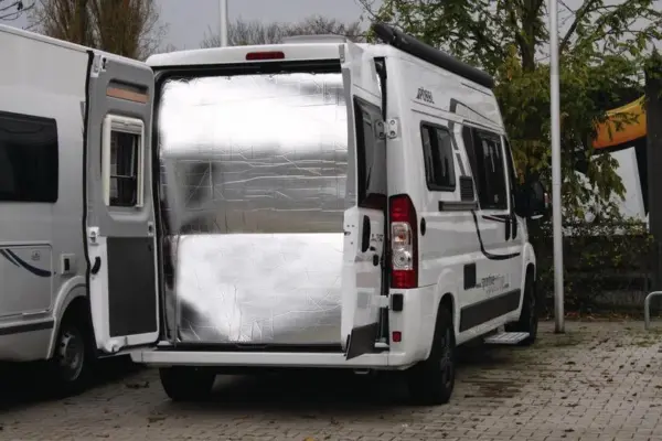 Thermal partition curtain for rear doors of Ducato, Peugeot, Citroen from model year 07/2006, light grey
