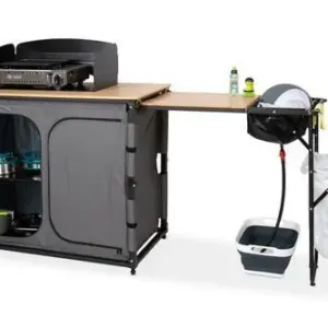 Camping Küchenschrank Bambus Bamboo Quick Slide mit praktischem Spülbecken und Auszug