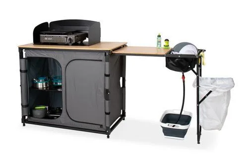 Camping Küchenschrank Bambus – Bamboo Quick Slide mit Spülbecken & Auszug