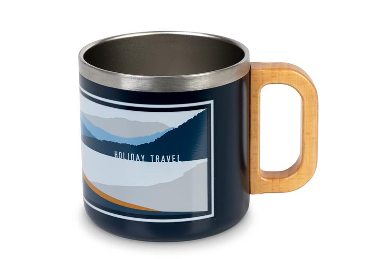 930956 HOLIDAY TRAVEL Edelstahlbecher mit Holzgriff – doppelwandige Camping-Tasse (350 ml) - immagine 1