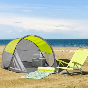 Pop-Up Strandmuschel Brunner Bayou aufgebaut